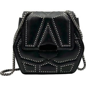 Black Faux Leather Hexagon Geometric Crossbody Bag Purse w/Metal Studs & Strap